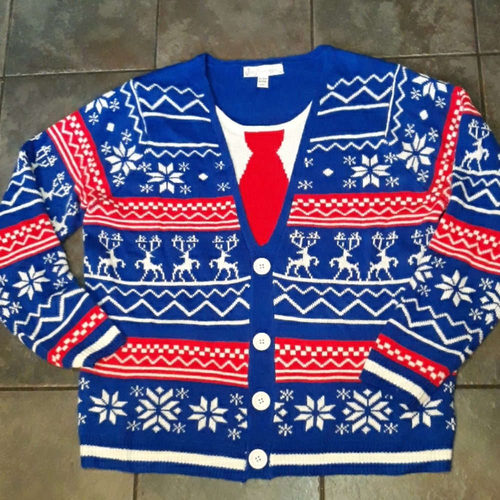 Ugly xmas sweater Mens xxl 2xl blue red snowflakes